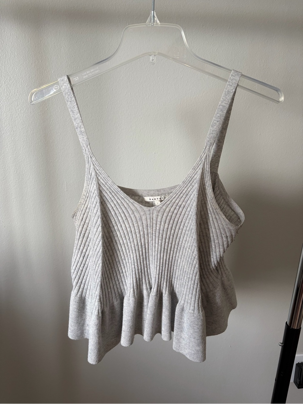 Soft Ribbed Ruffle Grey Tank Top - Picture 2 of 4